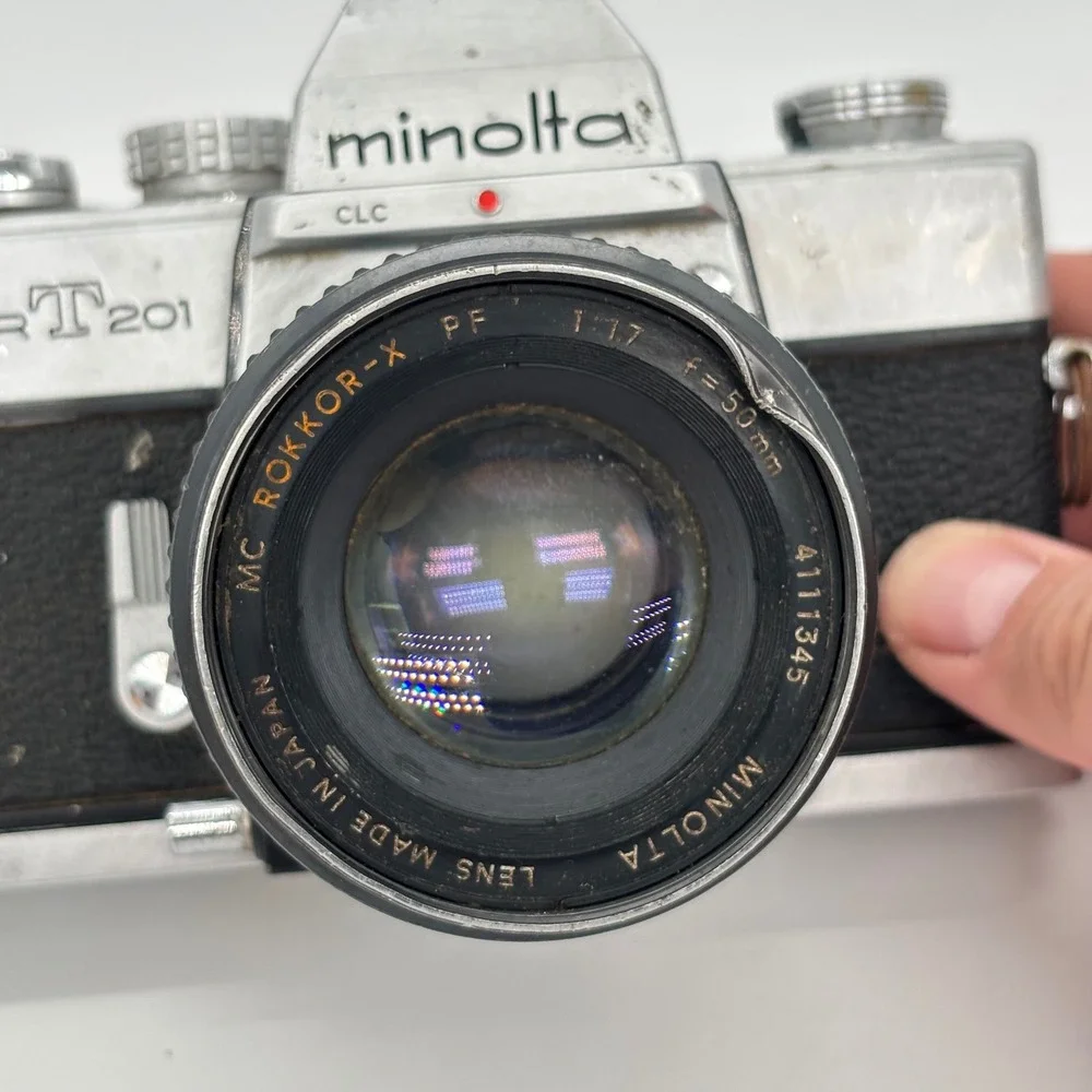 Minolta SRT 201 35mm SLR Film Camera with MC Rokkor-X PF 50mm f1.7 Lens Silver